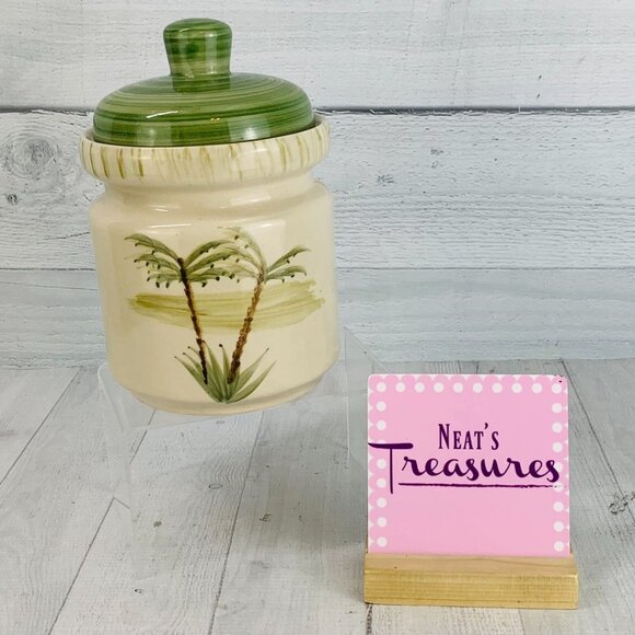 Mulberry Home Collection TROPIC TROPICAL PALM Lidded Rubber Seal 8" Canister - Picture 1 of 9